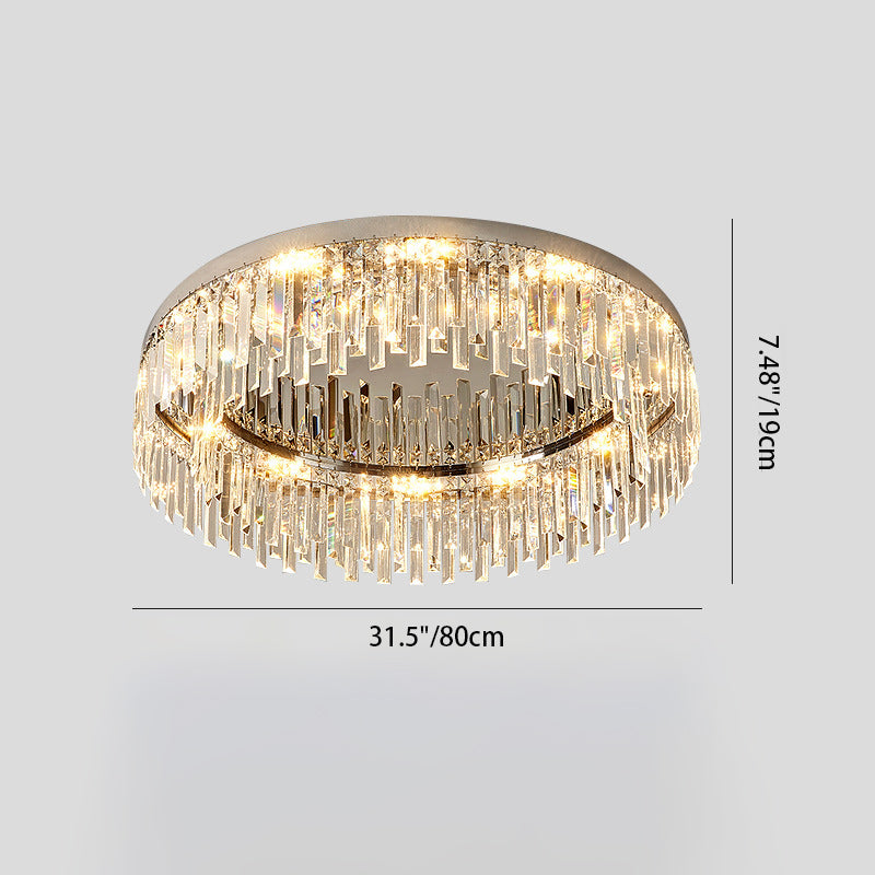 Modern Luxury Round Irregular Crystal Stainless Steel LED Flush Mount Ceiling Light For Living Room