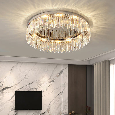 Modern Luxury Round Irregular Crystal Stainless Steel LED Flush Mount Ceiling Light For Living Room