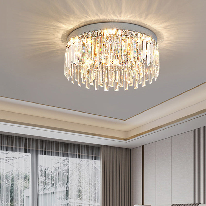 Modern Luxury Round Irregular Crystal Stainless Steel LED Flush Mount Ceiling Light For Living Room