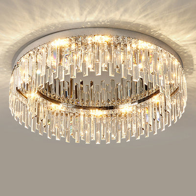 Modern Luxury Round Irregular Crystal Stainless Steel LED Flush Mount Ceiling Light For Living Room