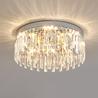 Modern Luxury Round Irregular Crystal Stainless Steel LED Flush Mount Ceiling Light For Living Room