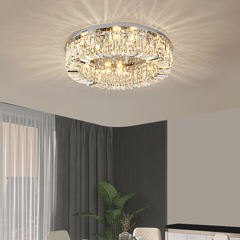 Modern Luxury Round Crystal Stainless Steel 5/8/12 Light Flush Mount Ceiling Light For Living Room