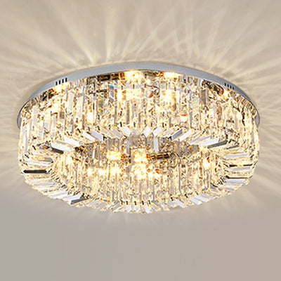 Modern Luxury Round Crystal Stainless Steel 5/8/12 Light Flush Mount Ceiling Light For Living Room