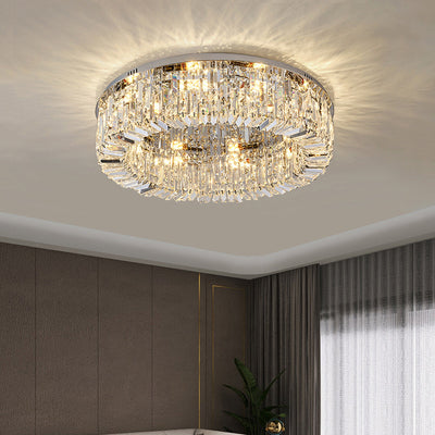 Modern Luxury Round Crystal Stainless Steel 5/8/12 Light Flush Mount Ceiling Light For Living Room