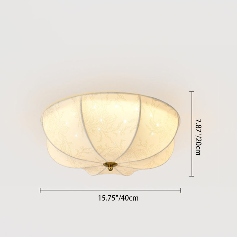 Traditional French Round Printed Iron Fabric 3/4/5 Light Flush Mount Ceiling Light For Bedroom