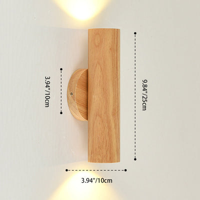 Traditional Chinese Cylinder Rubberwood LED Wall Sconce Lamp For Bedroom