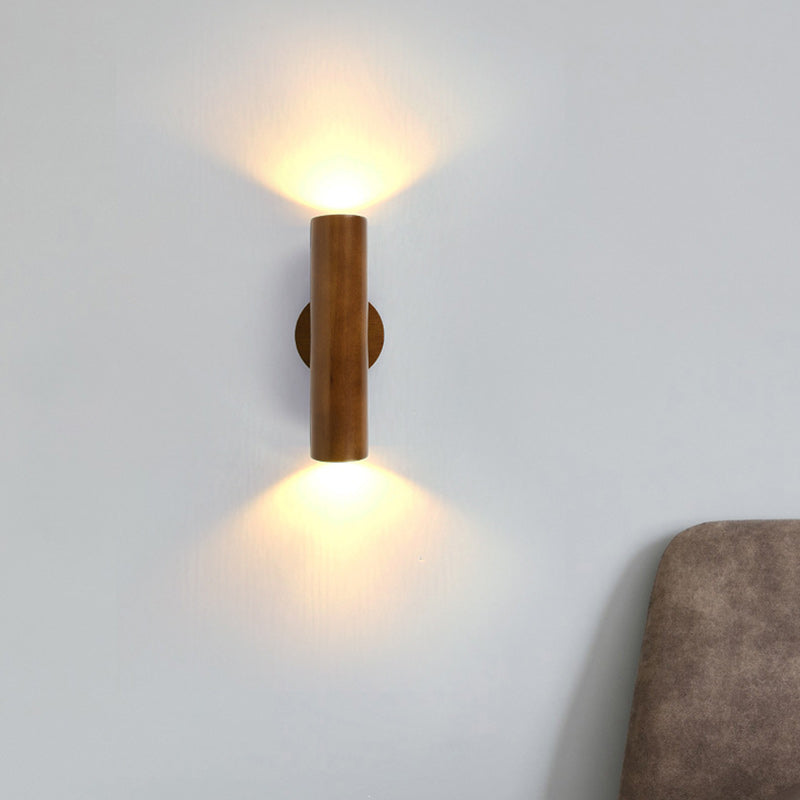 Traditional Chinese Cylinder Rubberwood LED Wall Sconce Lamp For Bedroom