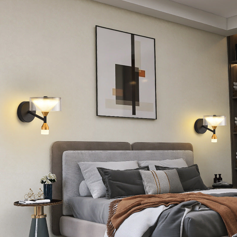 Modern Luxury Tapered Round Iron Acrylic LED Wall Sconce Lamp For Bedroom