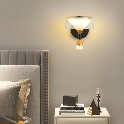 Modern Luxury Tapered Round Iron Acrylic LED Wall Sconce Lamp For Bedroom