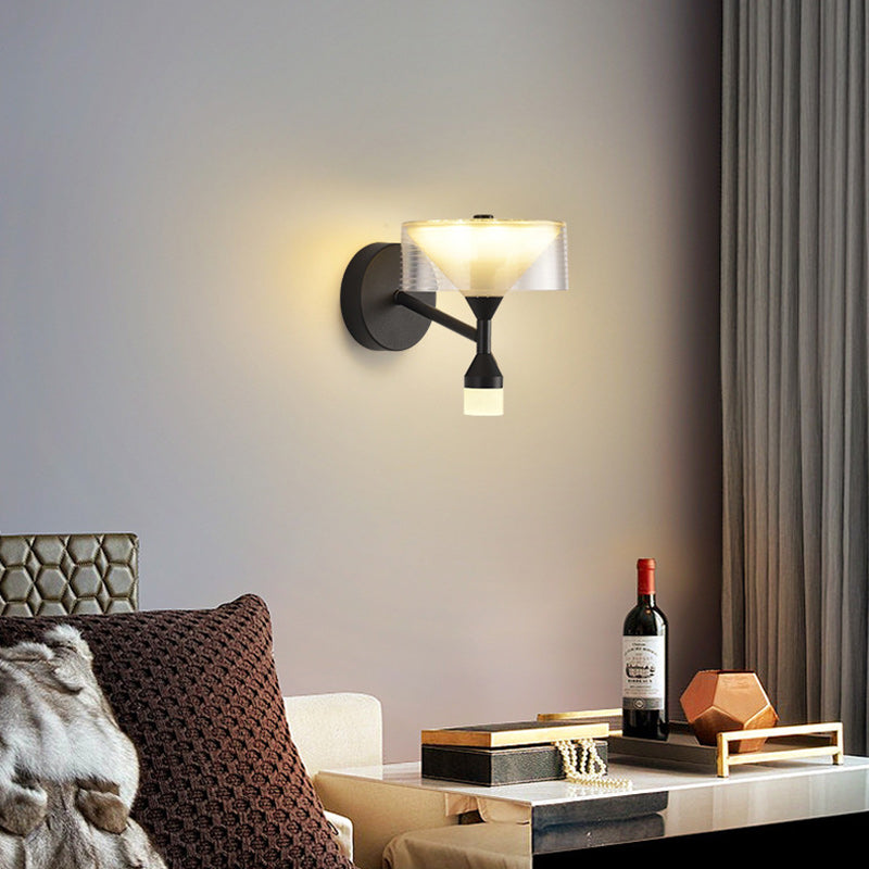 Modern Luxury Tapered Round Iron Acrylic LED Wall Sconce Lamp For Bedroom