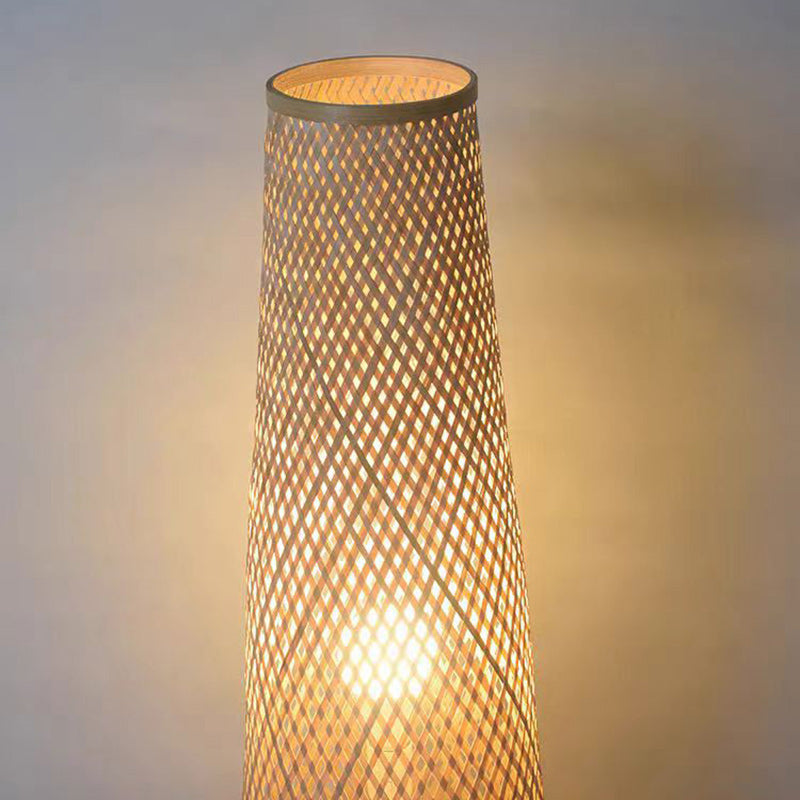 Traditional Chinese Cylinder Bamboo 1-Light Standing Floor Lamp For Living Room