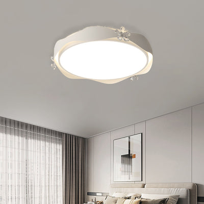 Contemporary Creative Round Flower Wave Iron Crystal PVC LED Flush Mount Ceiling Light For Bedroom