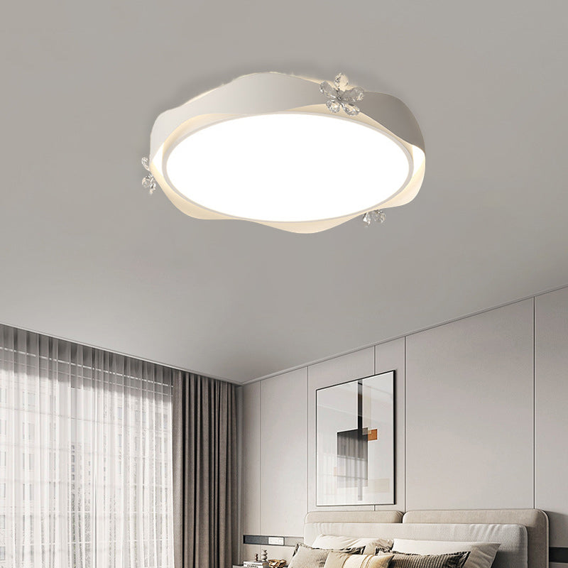 Contemporary Creative Round Flower Wave Iron Crystal PVC LED Flush Mount Ceiling Light For Bedroom