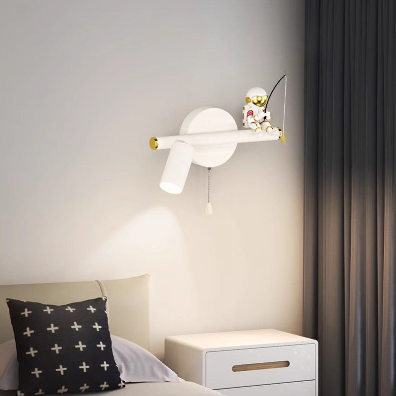 Contemporary Creative Cylinder Astronaut Antler Aluminum Iron Resin LED Wall Sconce Lamp For Bedroom