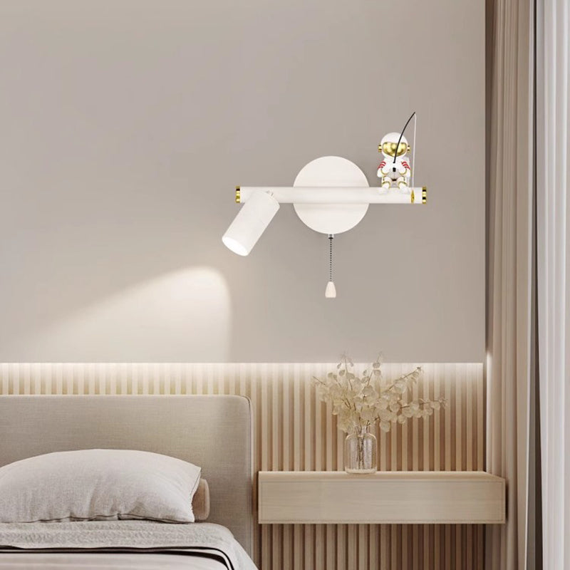 Contemporary Creative Cylinder Astronaut Antler Aluminum Iron Resin LED Wall Sconce Lamp For Bedroom