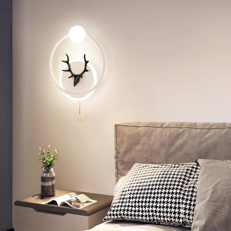 Contemporary Creative Cylinder Astronaut Antler Aluminum Iron Resin LED Wall Sconce Lamp For Bedroom