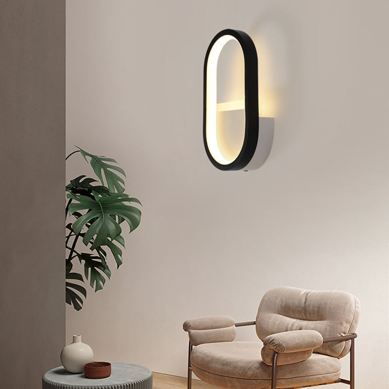 Modern Minimalist Oval Iron Aluminum Acrylic LED Wall Sconce Lamp For Bedroom