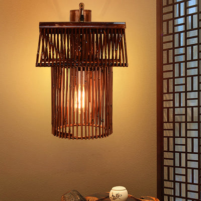 Traditional Chinese House Teapot Shape Bamboo 1-Light Wall Sconce Lamp For Living Room