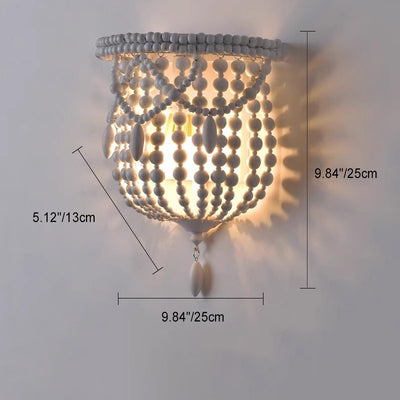 Traditional French Half Round Bead String Solid Wood Iron 1-Light Wall Sconce Lamp For Living Room