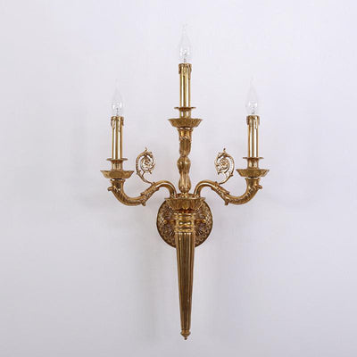 Traditional French Candelabra Carved Curved Rod Copper 3-Light Wall Sconce Lamp For Living Room