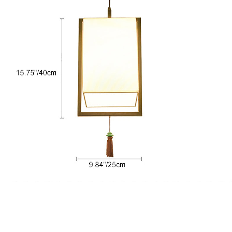 Traditional Chinese Rectangular Cylinder Iron Fabric 1-Light Pendant Light For Living Room