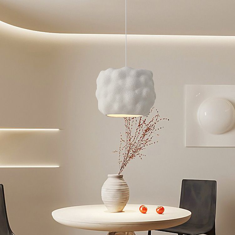 Modern Minimalist Cylindrical Irregular Concave High Density Polystyrene 1-Light Pendant Light For Living Room