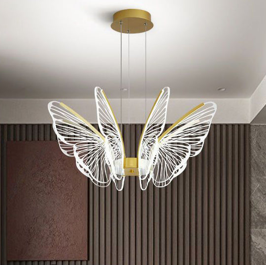 Contemporary Creative Butterfly Iron Aluminum Acrylic LED Pendant Light For Living Room