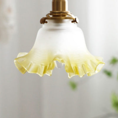 Contemporary French Flower Brass Glass 1-Light Wall Sconce Lamp For Bedroom