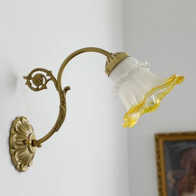 Contemporary French Flower Brass Glass 1-Light Wall Sconce Lamp For Bedroom