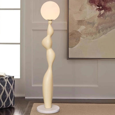 Contemporary Creative Irregular Cylinder Base Orb Shade PE Resin Marble 1-Light Standing Floor Lamp For Living Room