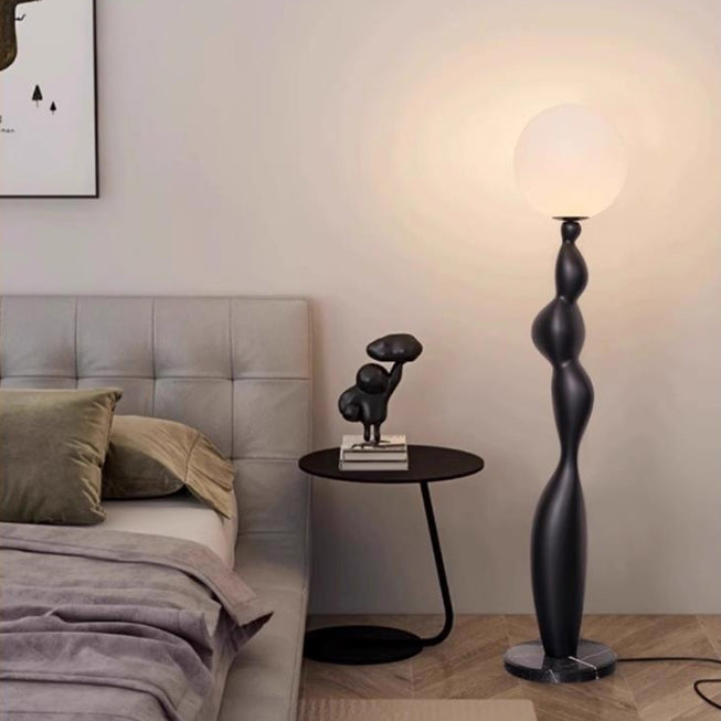 Contemporary Creative Irregular Cylinder Base Orb Shade PE Resin Marble 1-Light Standing Floor Lamp For Living Room