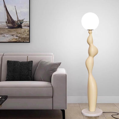 Contemporary Creative Irregular Cylinder Base Orb Shade PE Resin Marble 1-Light Standing Floor Lamp For Living Room