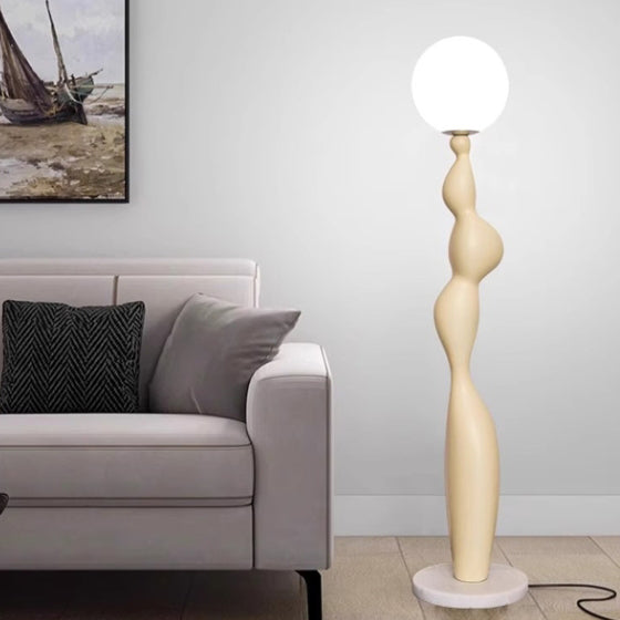 Contemporary Creative Irregular Cylinder Base Orb Shade PE Resin Marble 1-Light Standing Floor Lamp For Living Room