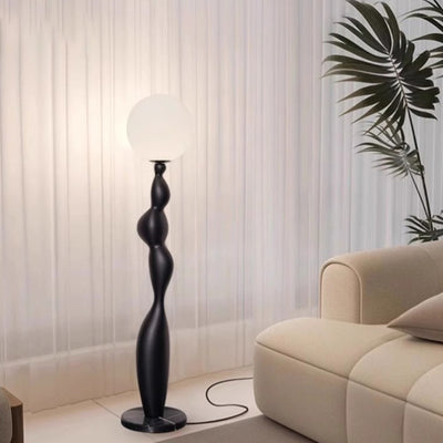 Contemporary Creative Irregular Cylinder Base Orb Shade PE Resin Marble 1-Light Standing Floor Lamp For Living Room