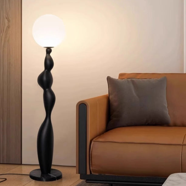 Contemporary Creative Irregular Cylinder Base Orb Shade PE Resin Marble 1-Light Standing Floor Lamp For Living Room