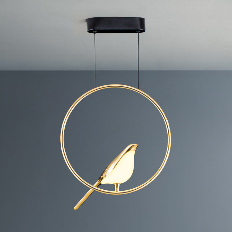 Contemporary Nordic Circle Bird Shade Zinc Alloy Acrylic LED Pendant Light For Living Room