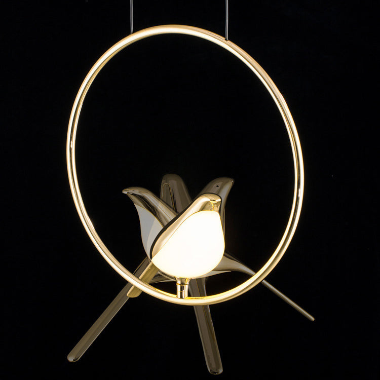 Contemporary Nordic Circle Bird Shade Zinc Alloy Acrylic LED Pendant Light For Living Room