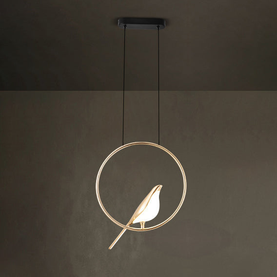 Contemporary Nordic Circle Bird Shade Zinc Alloy Acrylic LED Pendant Light For Living Room