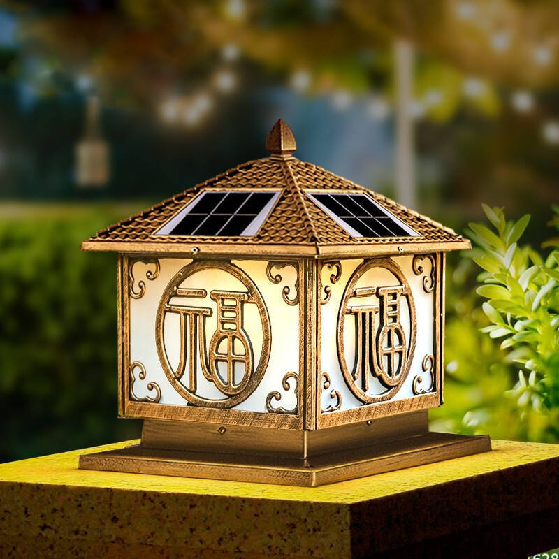 Traditional Chinese Solar Waterproof Quadrangle House Shape Aluminum LED Post Head Light Outdoor Light For Garden