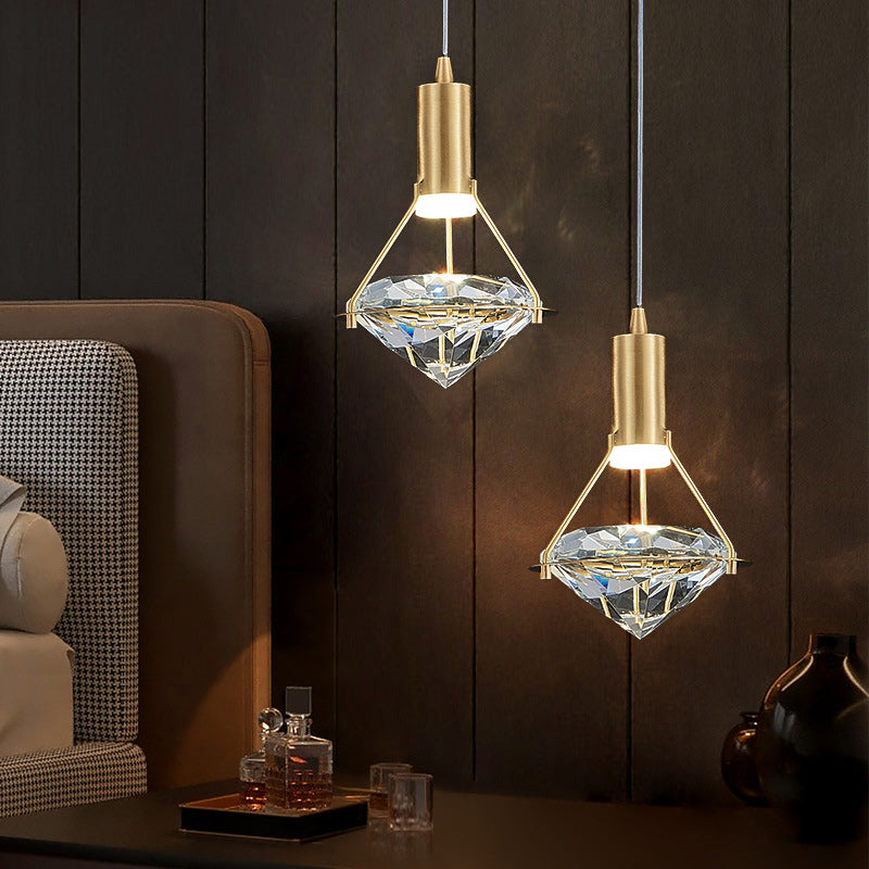 Contemporary Luxury Diamond Shape Full Copper Crystal LED Chandelier For Living Room