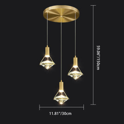 Contemporary Luxury Diamond Shape Full Copper Crystal LED Chandelier For Living Room