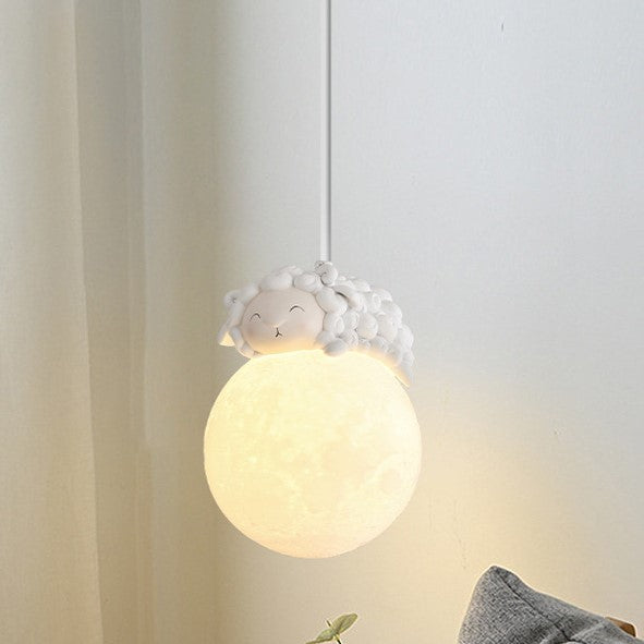 Contemporary Creative Orb Sheep PE Shade Resin 1-Light Pendant Light For Bedroom