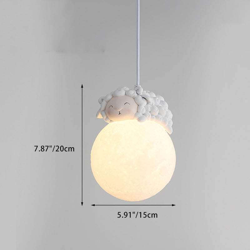 Contemporary Creative Orb Sheep PE Shade Resin 1-Light Pendant Light For Bedroom