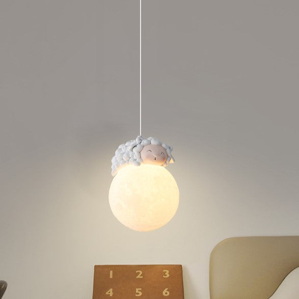 Contemporary Creative Orb Sheep PE Shade Resin 1-Light Pendant Light For Bedroom