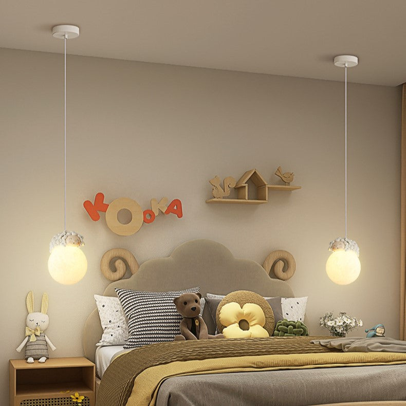 Contemporary Creative Orb Sheep PE Shade Resin 1-Light Pendant Light For Bedroom