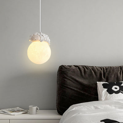 Contemporary Creative Orb Sheep PE Shade Resin 1-Light Pendant Light For Bedroom