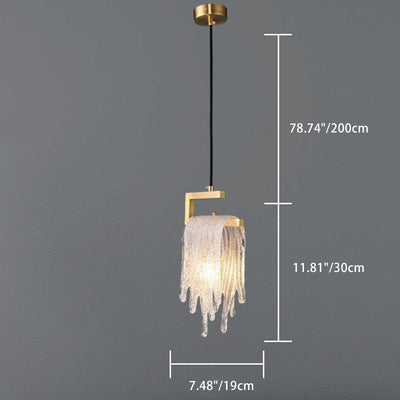 Contemporary Nordic Rectangular Waterfall Shape Copper Glass 1-Light Pendant Light For Bedroom