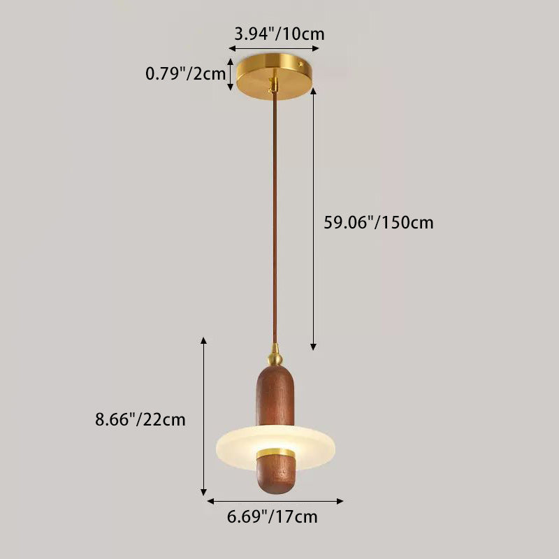 Traditional Japanese Cylinder Circle Wood Copper Acrylic LED Pendant Light For Bedroom