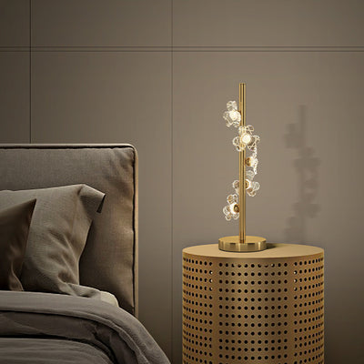 Modern Minimalist Cylinder Flower Brass Acrylic LED Table Lamp For Bedroom