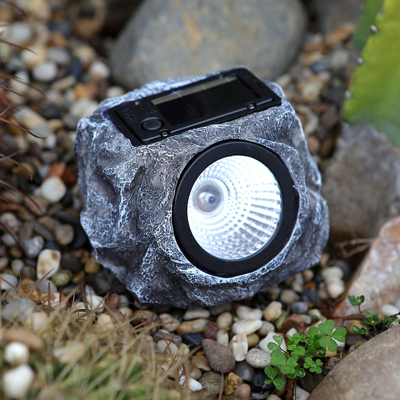 Modern Art Deco Solar Waterproof Stone Shape Plastic Resin LED Lawn Landscape Light Outdoor Light For Garden